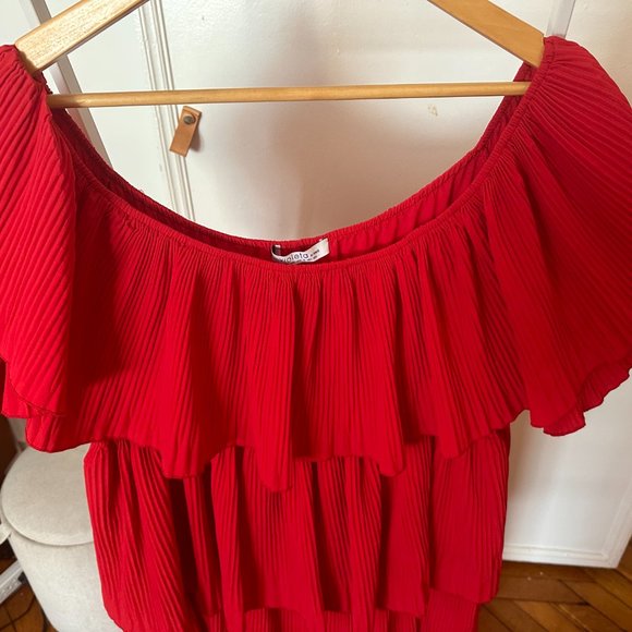 Mango Pleated Red Ruffle Dress - Picture 7 of 8